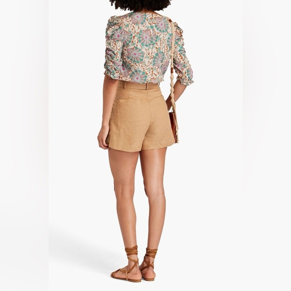 VERONICA BEARD Henrieta Ruched Paisley-print Stretch Silk Blouse Size 6 - Picture 3 of 14